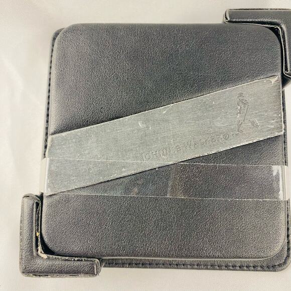 Johnnie Walker Scotch Whiskey Black Leather Coasters Set of 4 in Holder - Picture 1 of 5